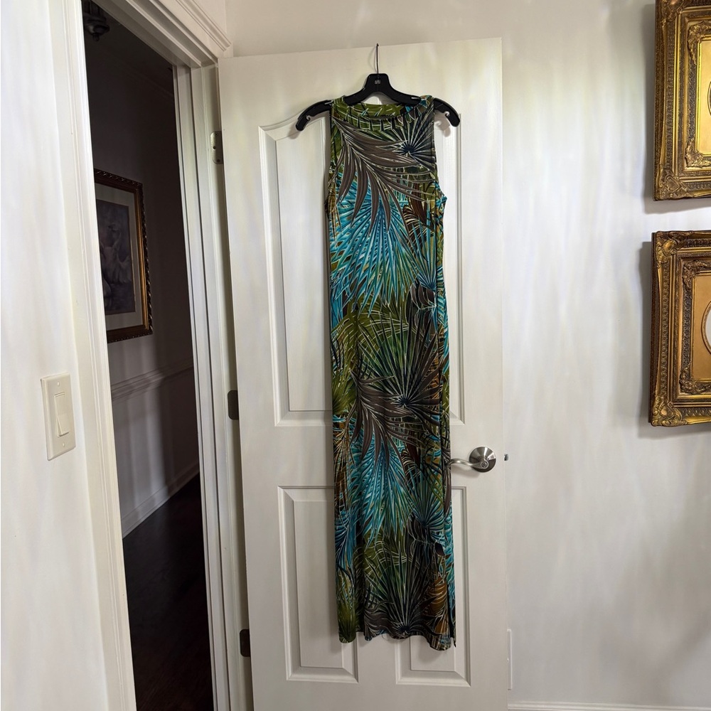 Teal and Brown Patterned Maxi Dress